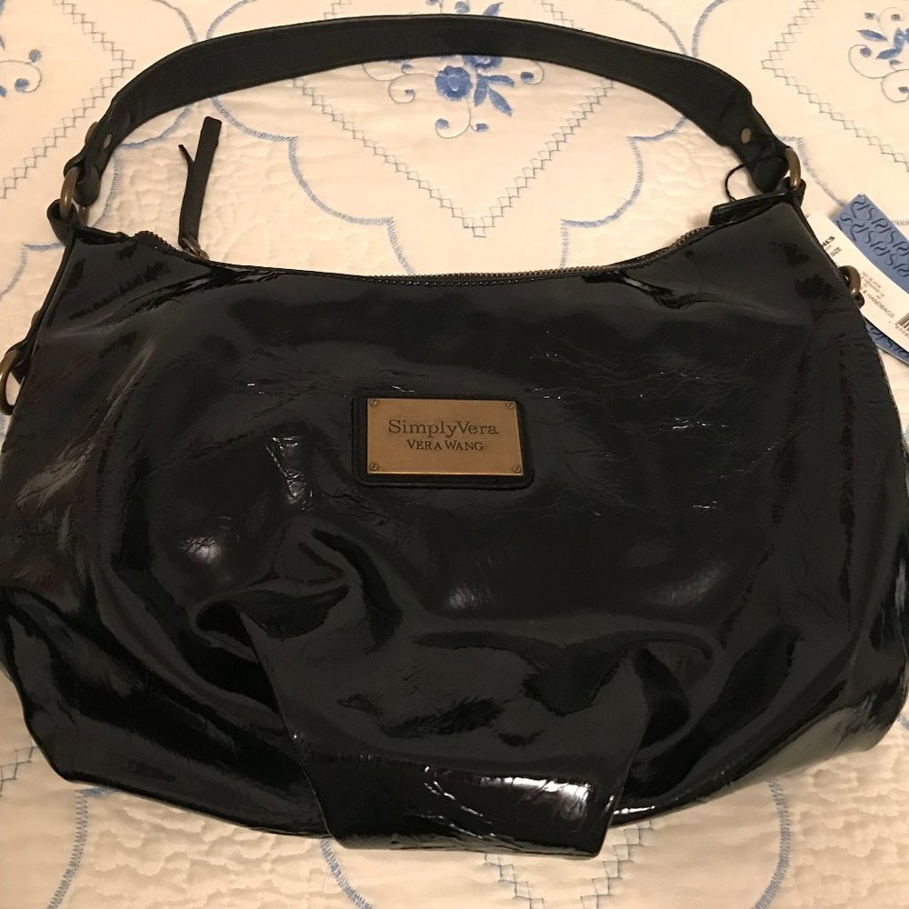 NWT! Simply Vera Wang Black, Patent Shoulder Bag